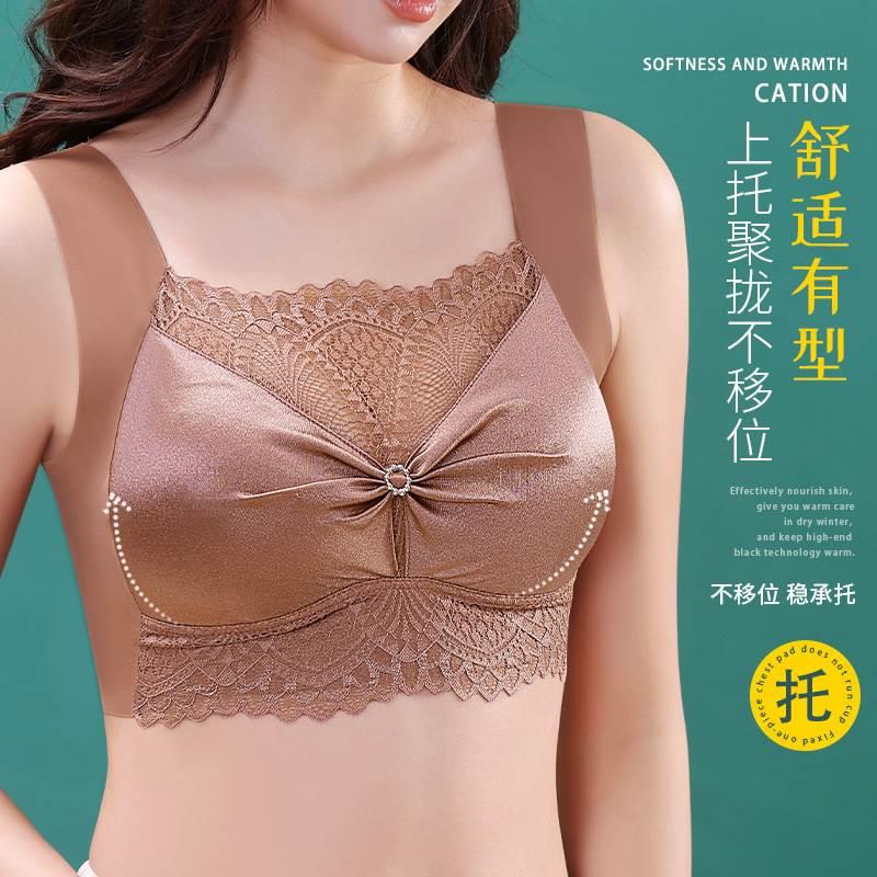 女士文胸内衣女蕾丝冰丝聚拢防下垂裹胸上托大码美背心抹胸罩无痕