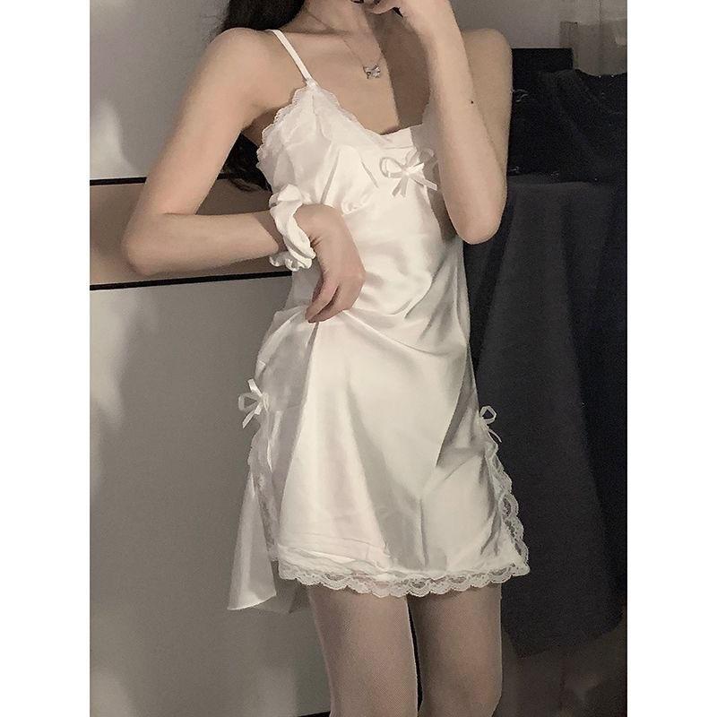 私房蕾丝性感纯欲睡裙女夏季薄款网红美背吊带短款蝴蝶结居家睡衣