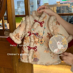 甜小司女童唐装女孩夹棉外套冬装新款洋气儿童中国风棉衣棉服汉服