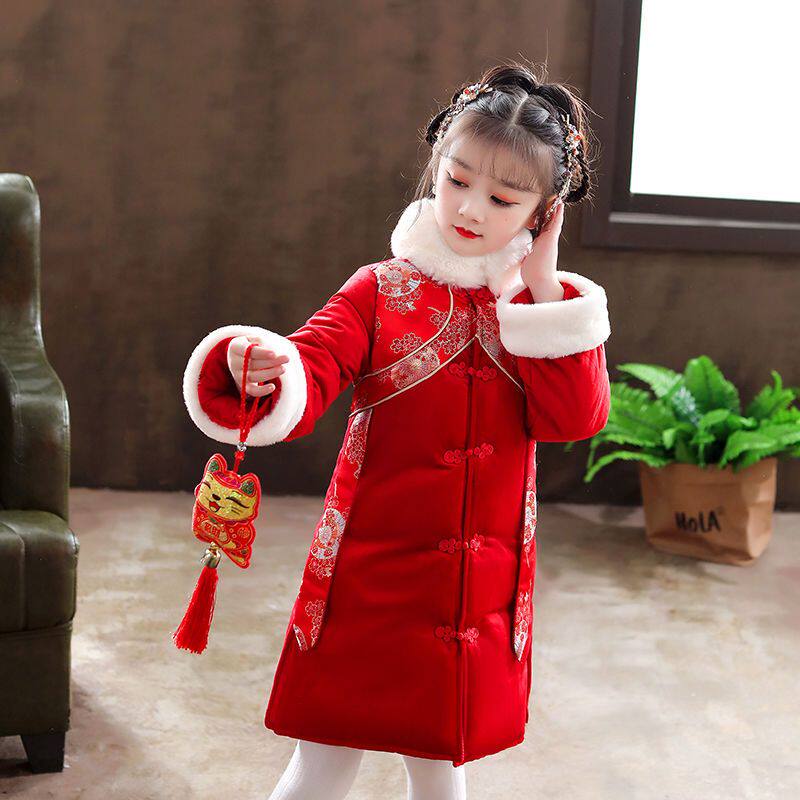儿童中国风唐装汉服旗袍加厚女宝宝过年拜年服女童新年冬装棉袄