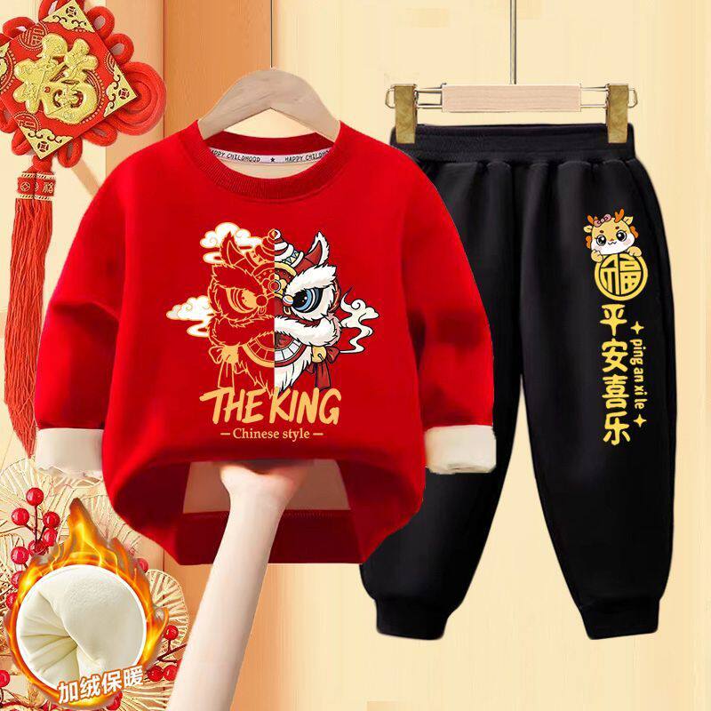 男童加绒卫衣羊糕绒加厚保暖上衣女童拜年服儿童冬装套装国潮12