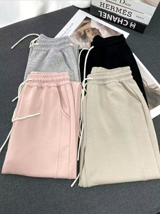 自留强推松紧腰宽松显瘦直筒软糯开叉空气棉云朵直筒裤 阔腿女春秋