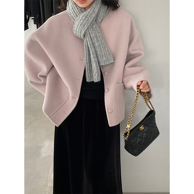 香芋色显白气质百搭双面羊毛短款外套女小个子廓形上衣