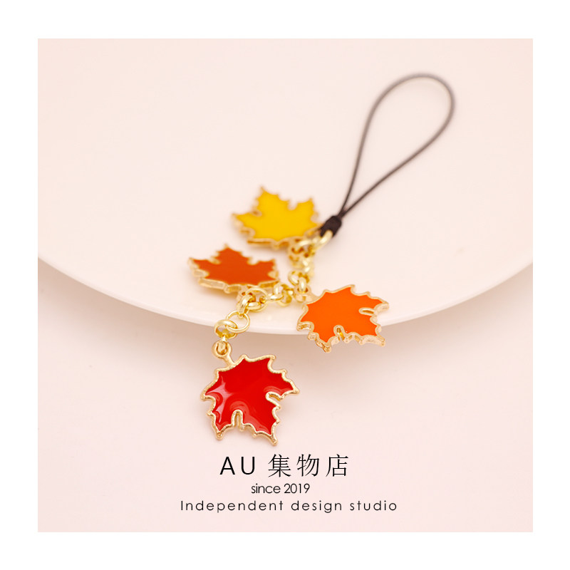 原创落叶红枫流苏手机长链少女款森系枫叶手机绳U盘包包挂件挂饰