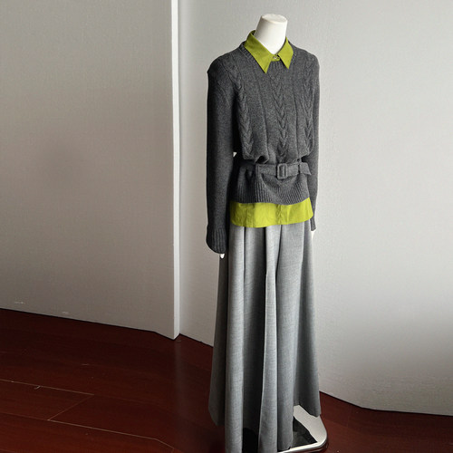 通勤风收腰显瘦毛衣衬衫两件套女