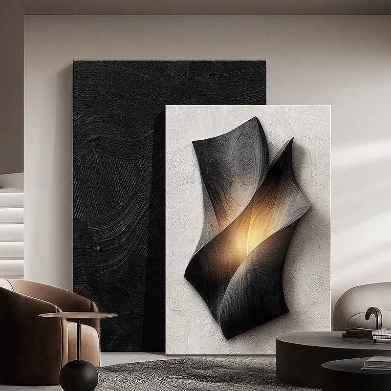高级感几何抽象客厅装饰画3D立体砂岩玄关壁画沙发背景墙落地挂画