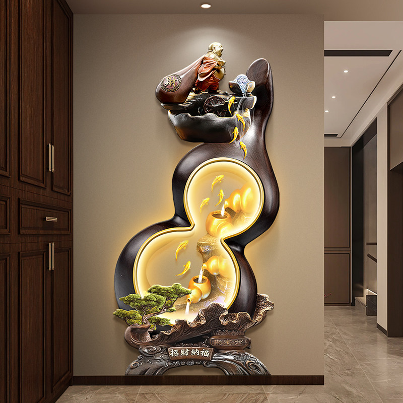 新中式葫芦玄关装饰画九鱼图走廊尽头立体挂画入户门正对墙壁画灯