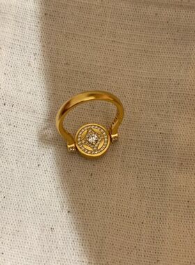 新款高品质翻转铜钱戒-金币铜钱趣味设计女款钱多多招财戒指