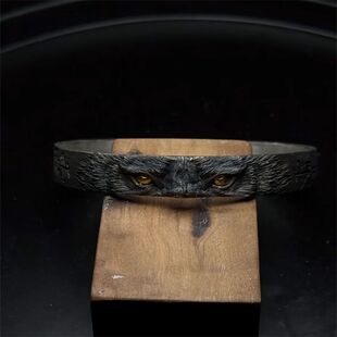 新款高版本道系文创山君手镯国风做旧传统文化男士开口棕瞳手环