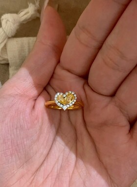 新款高品质招财黄钻爱心戒指小众设计指环戒指女手饰品
