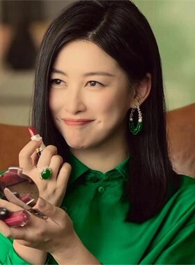 新款现货高版本玫瑰的故事朱珠同款新中式耳环耳饰绿色国风耳扣女