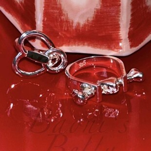 新款高品质版本宝旎小肚皮原创烤烤心活动骨头戒指