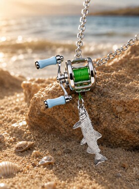 高品质新款爆品Mini fishing reel necklace迷你渔线轮钓鱼项链