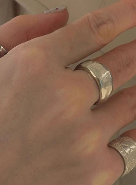 真金电镀保色女素圈不规则银色食指戒宽口尾戒宽版大气显贵