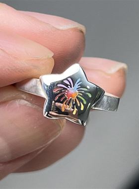 新款现货彩色五角星小众烟花设计戒指星星简约个性高级戒指开口