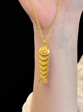 真金电镀保色锦鲤爆款灵动五帝钱项链年代发钱币有鱼招财锁骨链