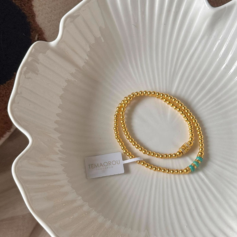 v金材質(zhì)真金電鍍新中式雙層疊戴金珠串珠手鏈女小眾獨特高級感