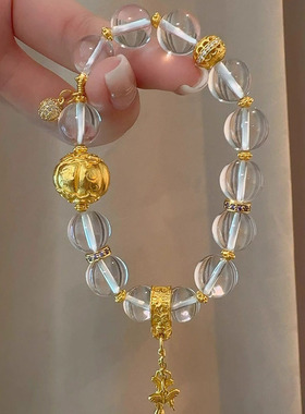 真金电镀保色高级感白水珠手链金色流苏配饰精致手链时尚款