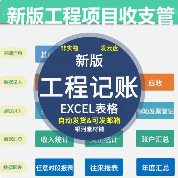 工程建筑项目记账表格管理系统记账EXCEL出纳收支成本利润报表台图片