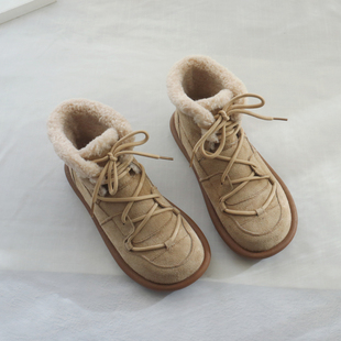 冬季 学院风平底靴子软底百搭毛毛短靴女 保暖雪地靴女复古加绒棉鞋