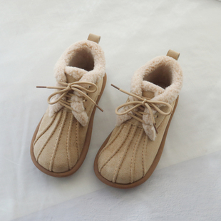 靴子贝壳头加绒软底短靴女百搭雪地靴女 新款 保暖毛毛棉鞋 2024冬季