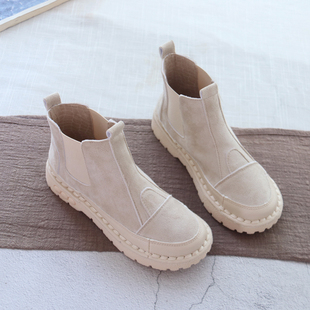 秋冬软底小短靴女韩版 短筒平底女靴文艺复古软底靴子裸靴 百搭女鞋
