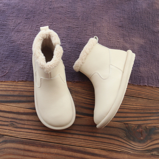 丑萌雪地靴女 保暖软底短靴冬季 加绒女靴韩版 百搭平底防水毛毛棉鞋