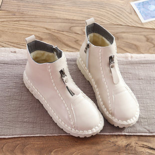 休闲女靴及裸靴 软底切尔西靴森系手工棉鞋 短靴女2024秋冬新款 韩版