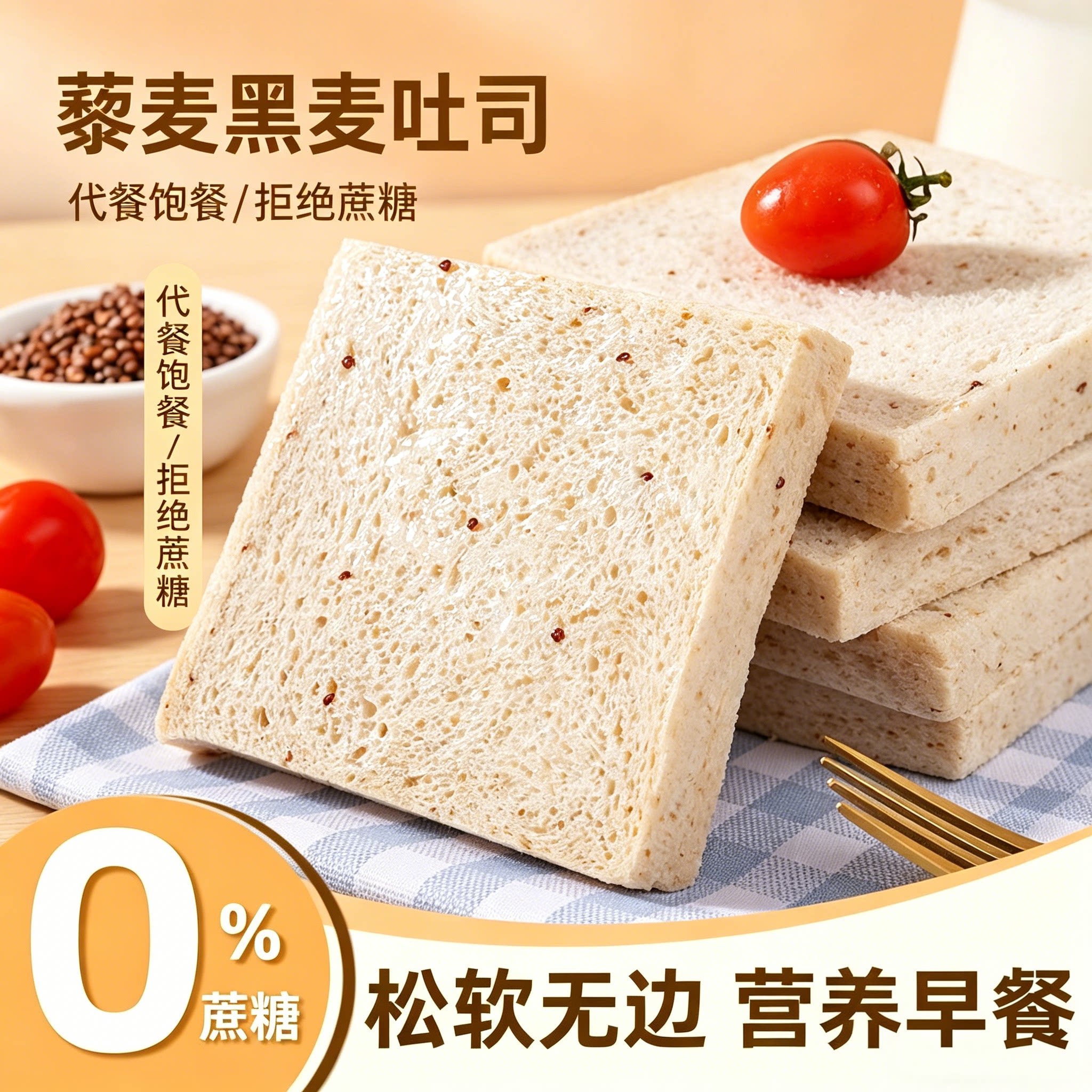 藜麦黑麦无边吐司奇亚籽全麦面包