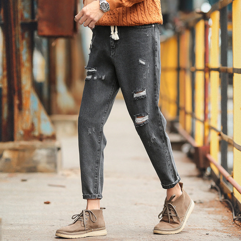 Japan and South Korea new pattern black hole Haren Jeans men's wear Tether Feet Ninth pants 07in the Men's clothing, Jeans  category - from Buy2taobao.com to provide professional Taobao agent buy service