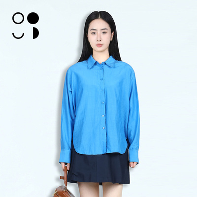 WELKIN&WZWJ2026春新品克莱因蓝宽松舒适长袖薄款桑蚕丝衬衫女