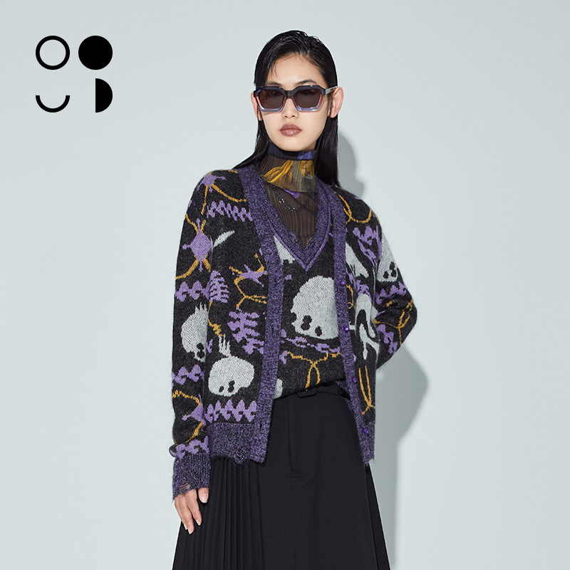 未知未觉v领慵懒风针织开衫