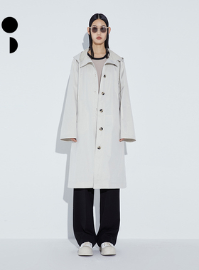 未知未觉2024春装新品长款宽松长袖户外连帽风衣女外套W312F19412
