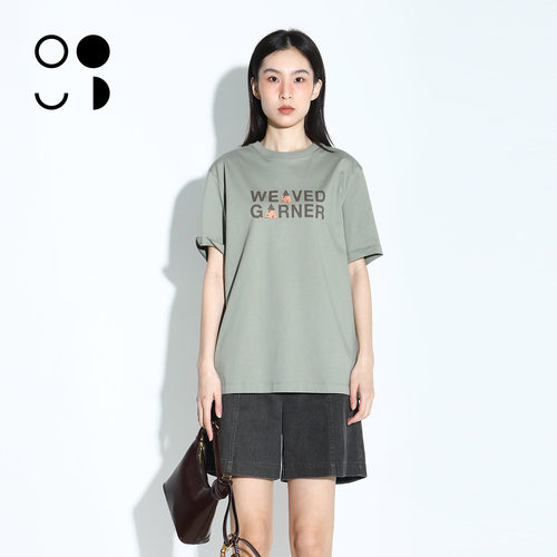 WELKIN&WZWJ撞色字母印花棉T恤宽松落肩圆领休闲女短袖W531T11531