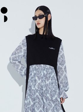 未知未觉2024年春装新品短款修身圆领黑色针织披肩女 W311M48033