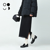未知未觉25冬新品 简约修身 显瘦黑色松紧腰流苏半身裙女W443Q18618