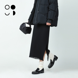 未知未觉25冬新品 显瘦黑色松紧腰流苏半身裙女W443Q18618 简约修身