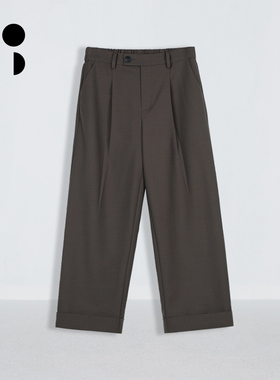 未知未觉2025秋新品羊毛混纺经典单褶翻边西装九分裤女W433K14112