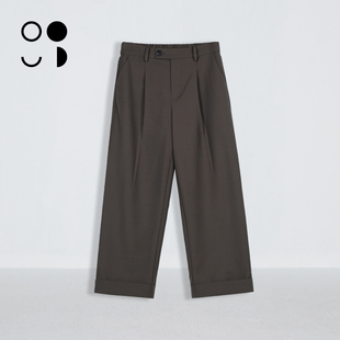 未知未觉2025秋新品羊毛混纺经典单褶翻边西装九分裤女W433K14112