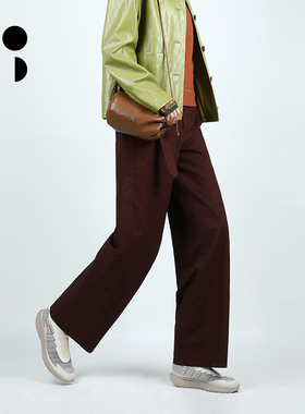 未知未觉2025秋装新品长款腰带纯棉宽松直筒休闲裤女W433K11311