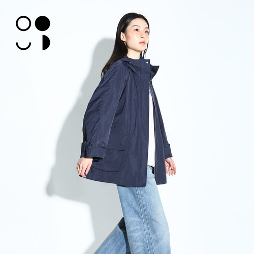 WELKIN&WZWJ中长款复古工装宽松长袖连帽风衣外套女W532W26550