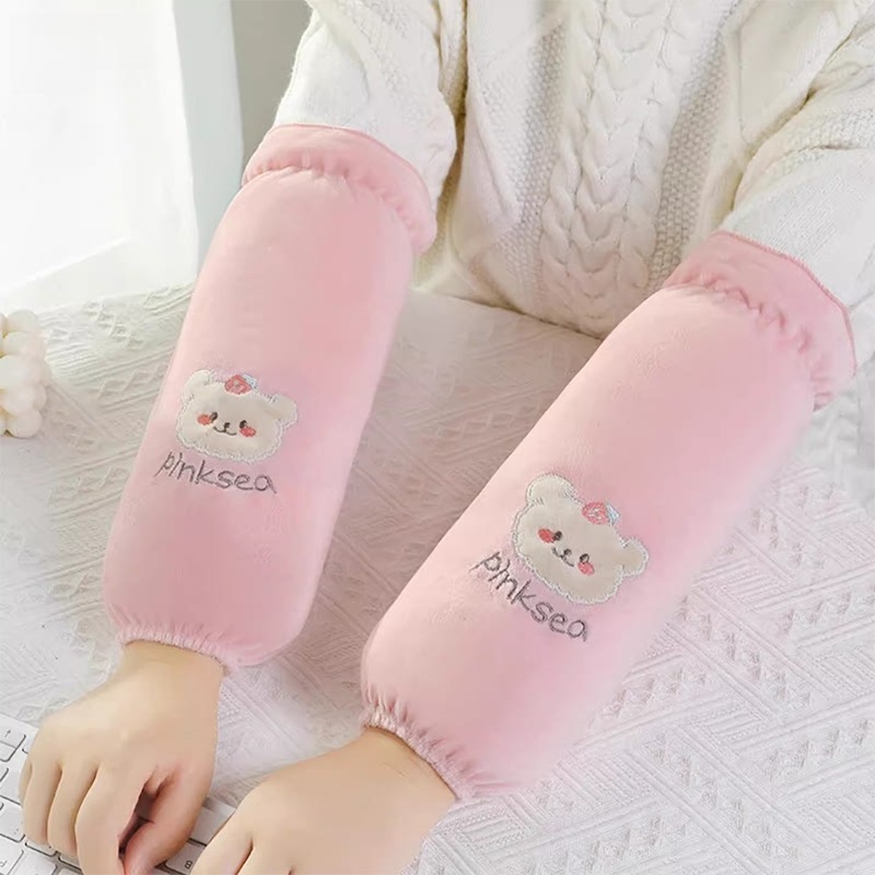 加长款绒布袖套女防脏韩版秋冬季学生护袖家务办公室防污套袖白色