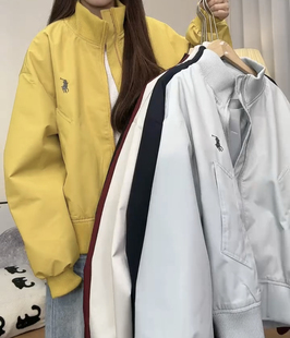 韓版 春秋新款 寬松百搭小馬刺繡立領(lǐng)拉鏈棒球服外套女潮牌上衣情侶