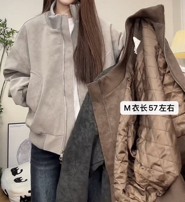 美式复古立领短款外套加棉秋冬季女高级感夹克男棒球服加厚情侣潮