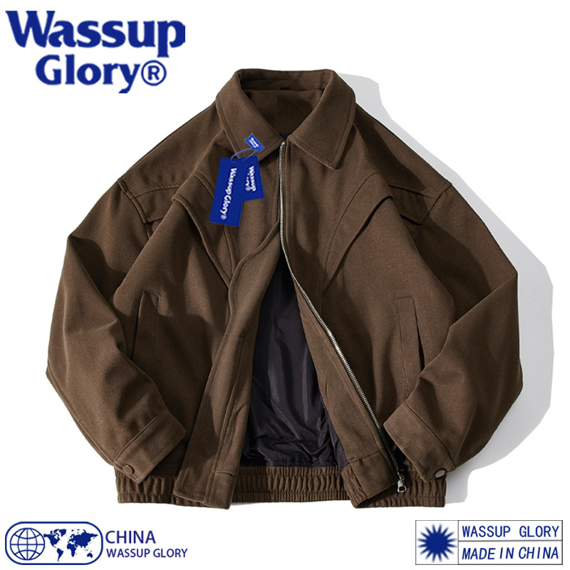 WASSUP GLORY美式高街毛呢外套男高级感痞帅春秋工装夹克情侣上衣