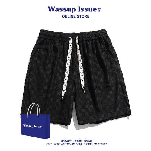 WASSUP ISSUE格子短裤男夏季薄款日系潮牌宽松运动五分短裤子男款