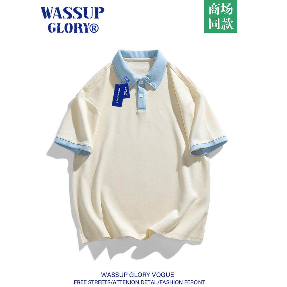 WASSUP GLORY短袖polo衫学院风男生夏季t恤潮牌宽松翻领半袖上衣