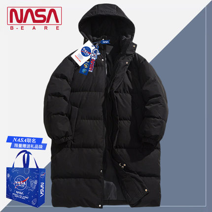 NASA联名纯色中长款羽绒棉服冬季男款宽松百搭情侣棉衣潮牌棉外套