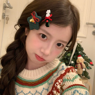 2个装 圣诞风星星苹果发夹ins少女心刘海夹边夹趣味设计感发饰品