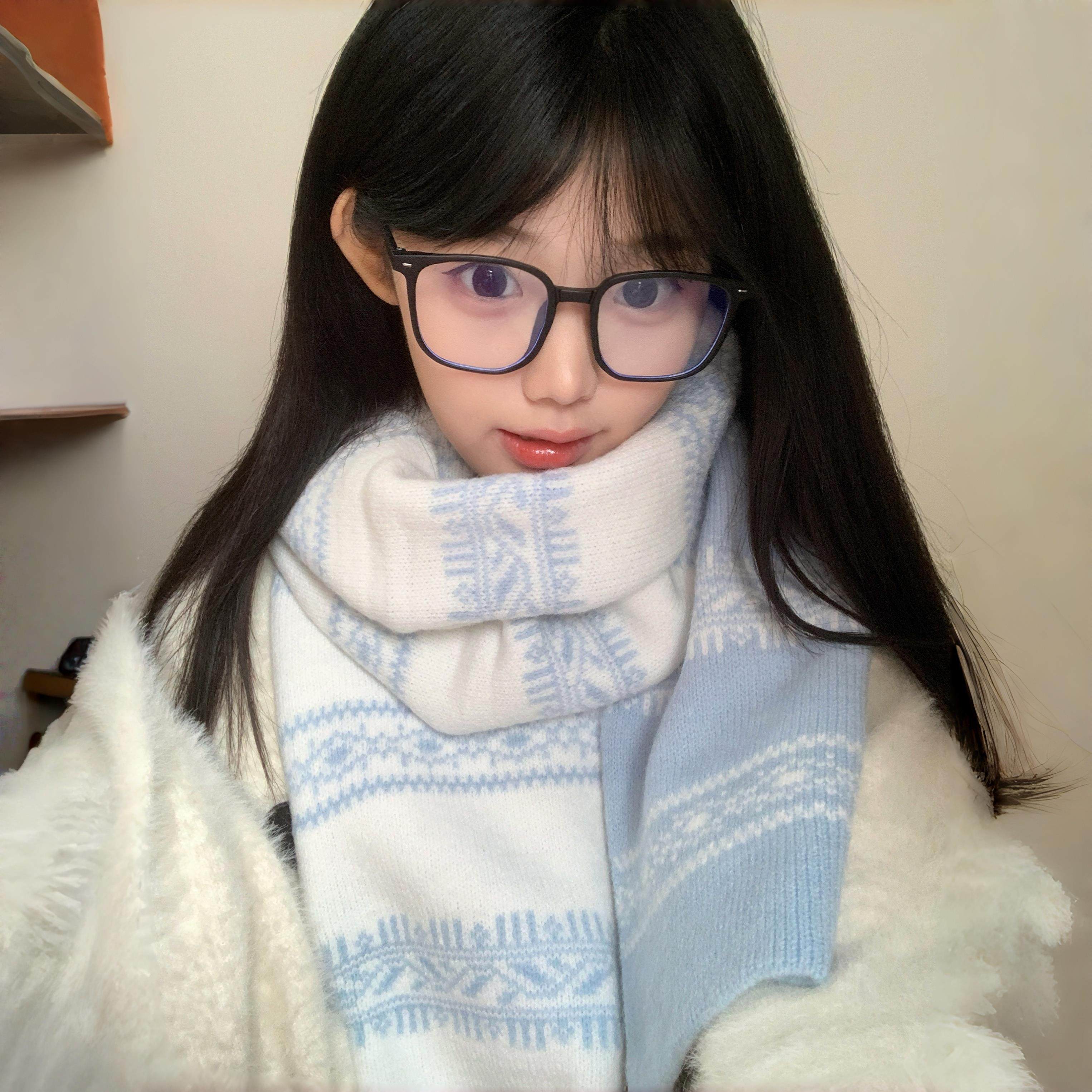 费尔岛风蓝色高级感围巾